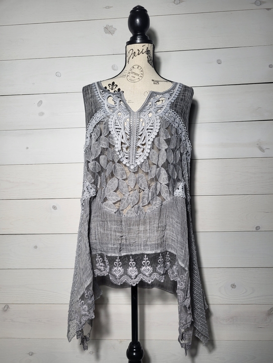India Boutique Tops - India Boutique Top Cotton Crinkle Lace Asymetrical Hem Tunic Flowy Cotton BOHO.